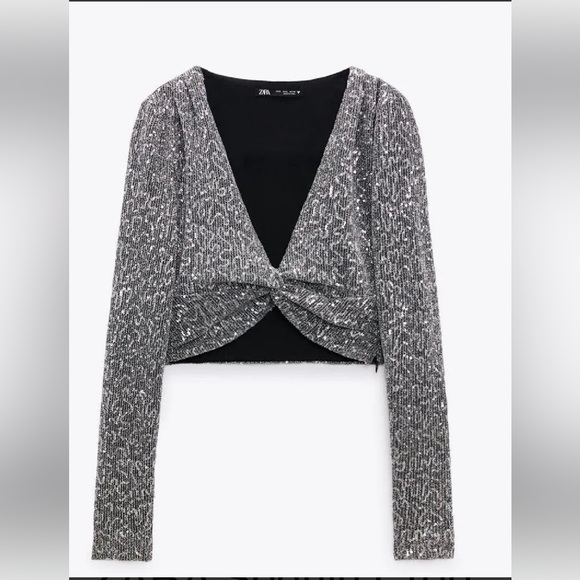 Zara Sequin Vneck Crop Top - Picture 1 of 6